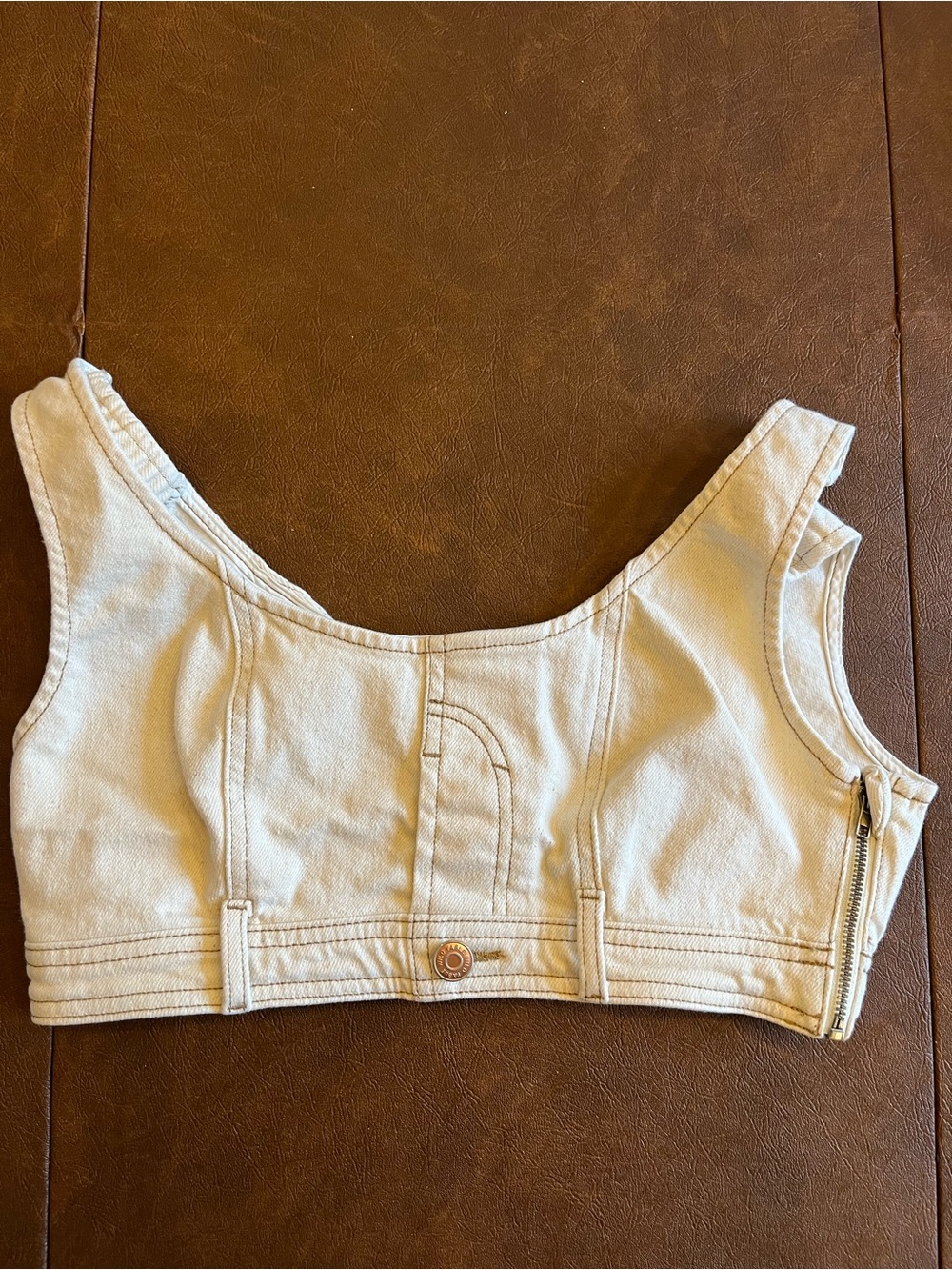 Fun! Cream Denim Crop Top